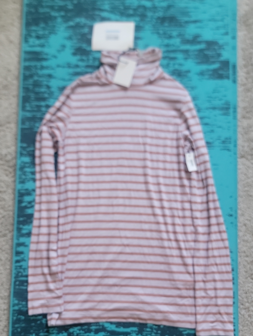 Hatch Pink and White Striped Long-Sleeve Turtleneck Tee